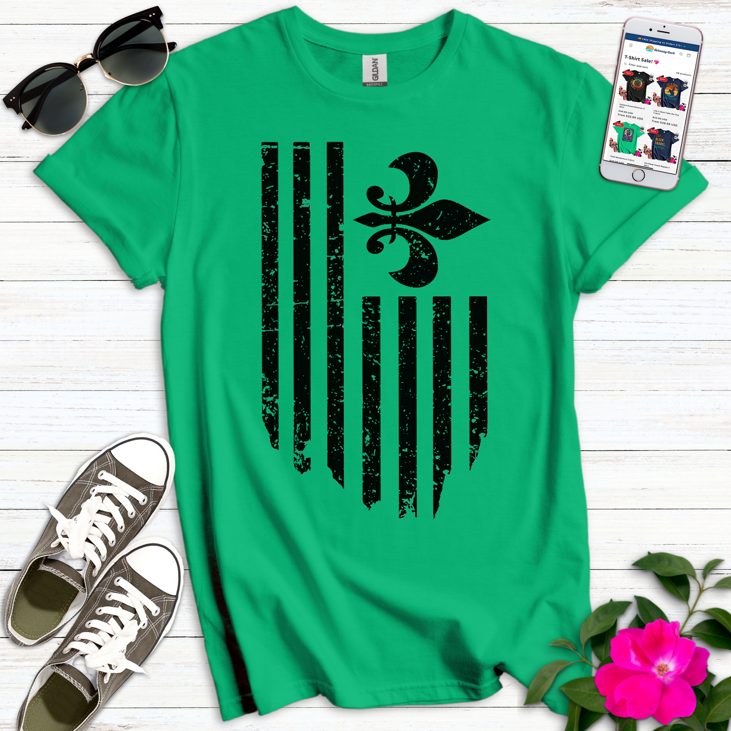 Distressed Fleur-de-lis Flag T-Shirt