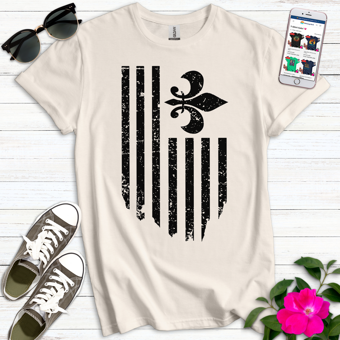 Distressed Fleur-de-lis Flag T-Shirt