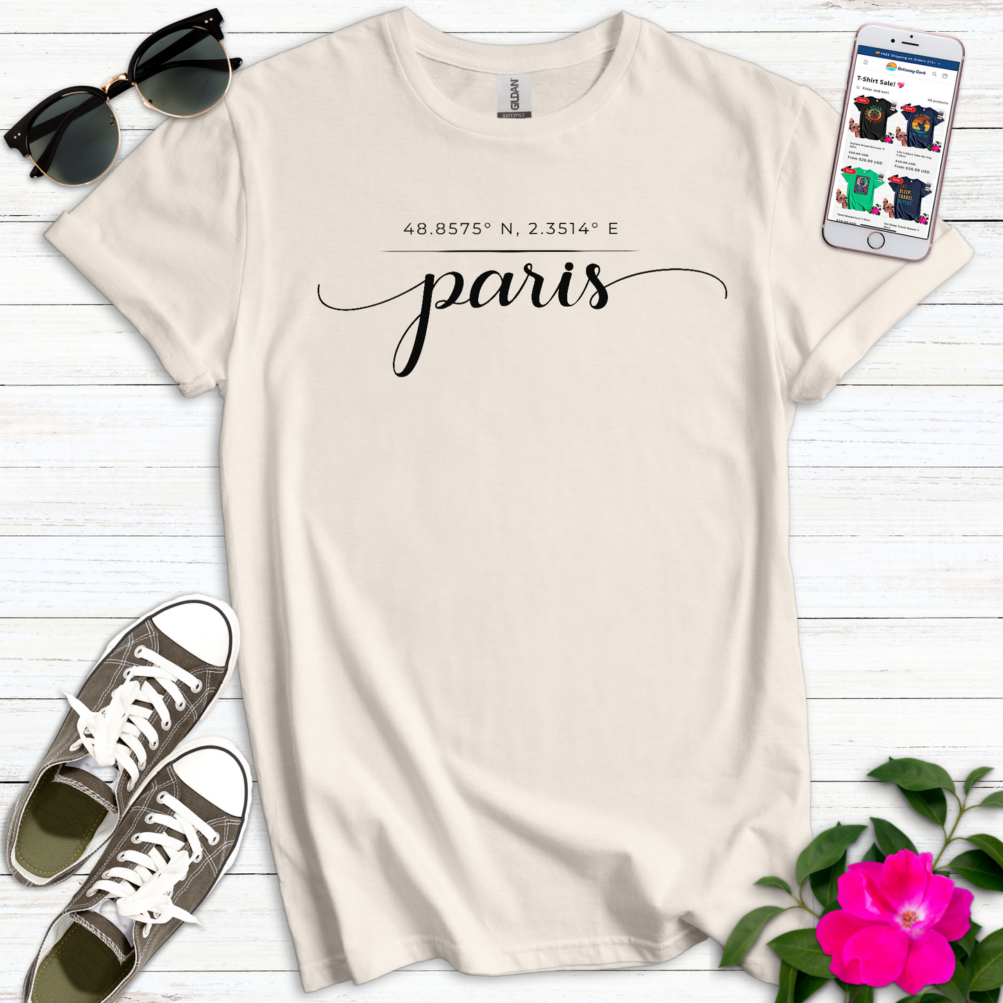 Paris Elegant Script Coordinates T-Shirt