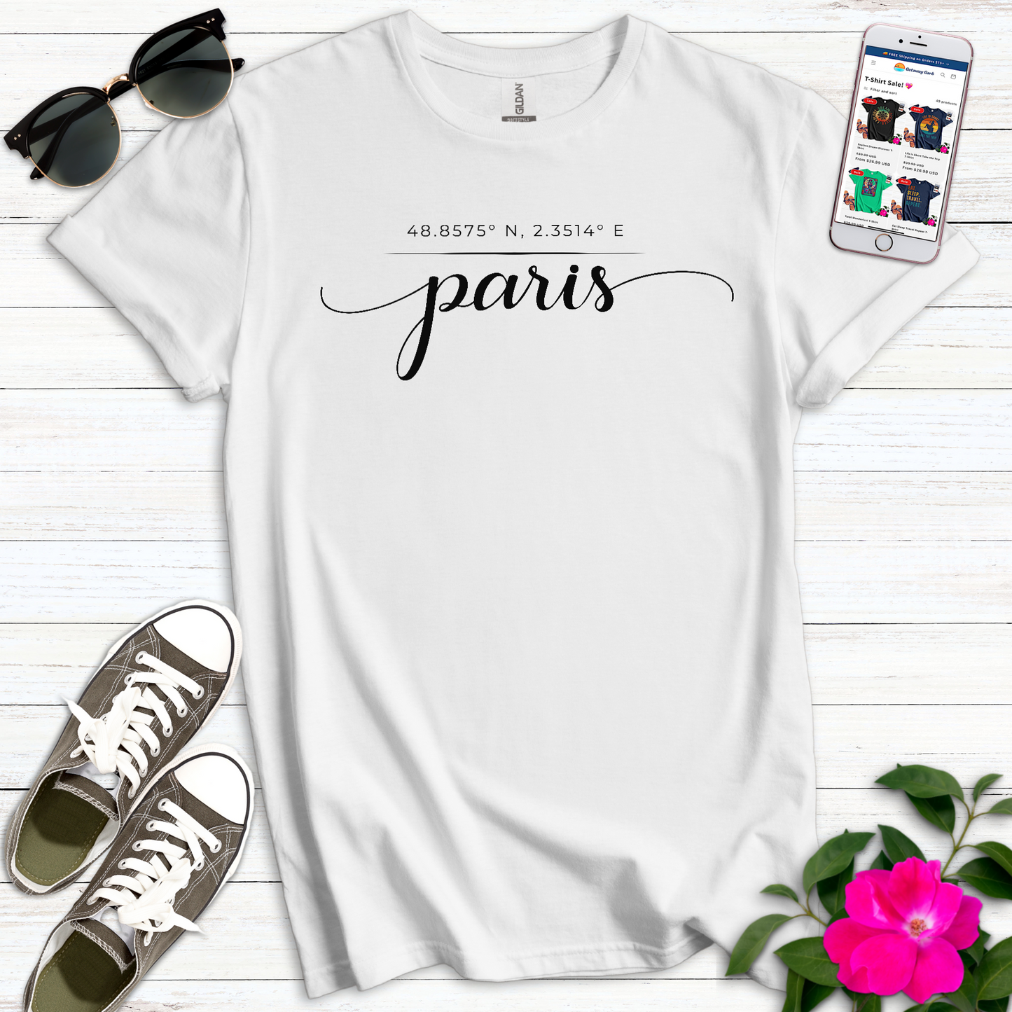 Paris Elegant Script Coordinates T-Shirt