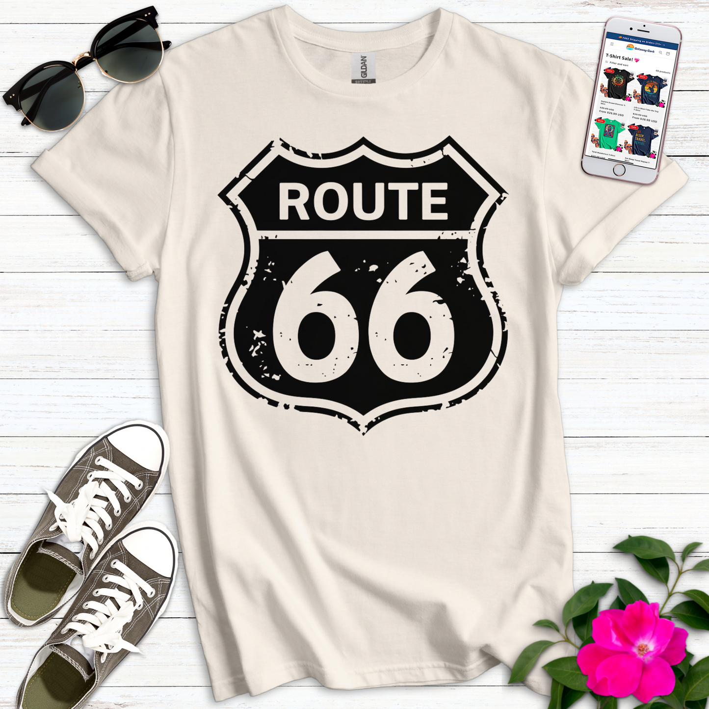 Classic Route 66 Distressed T-Shirt