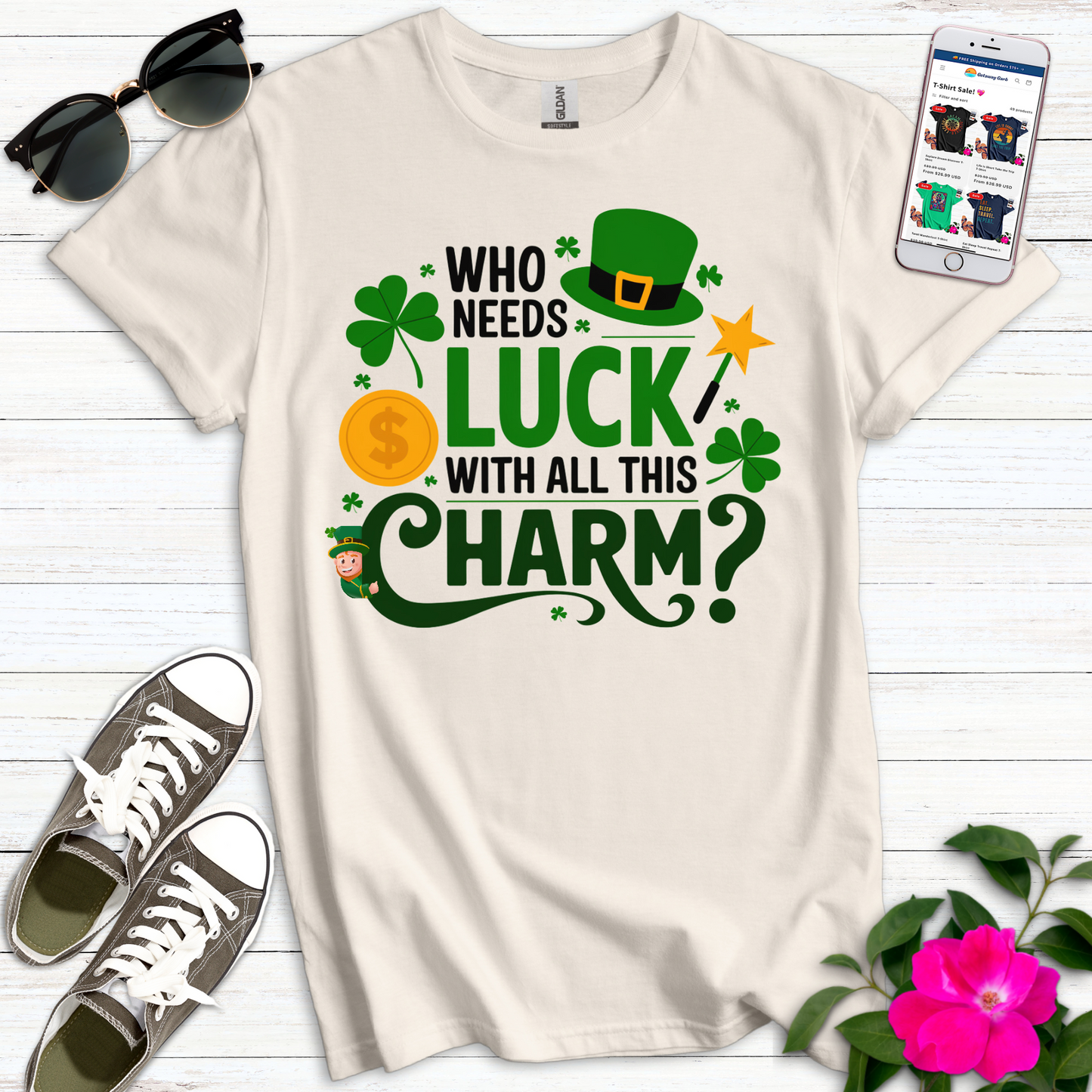 Who Needs Luck Charm T-Shirt