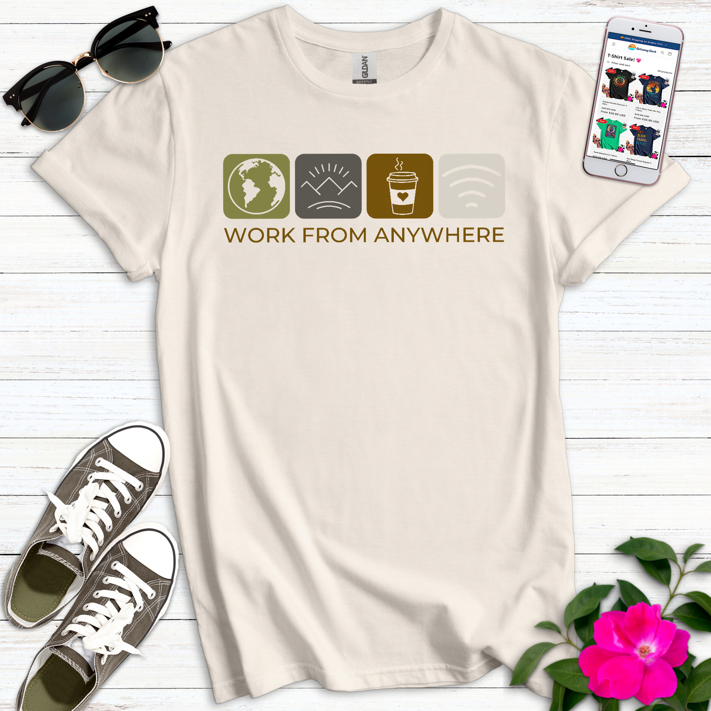 Cool Work Anywhere Icons T-Shirt