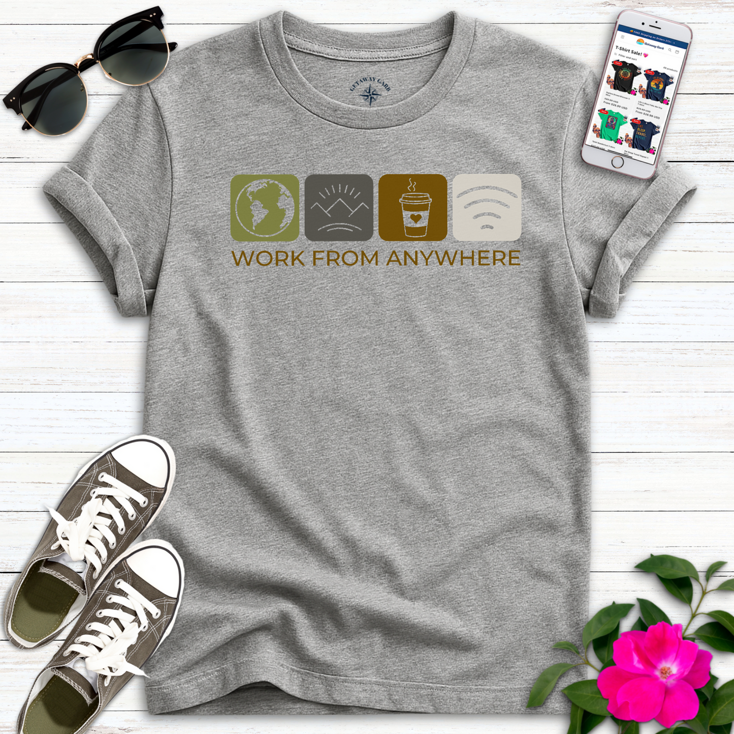 Cool Work Anywhere Icons T-Shirt