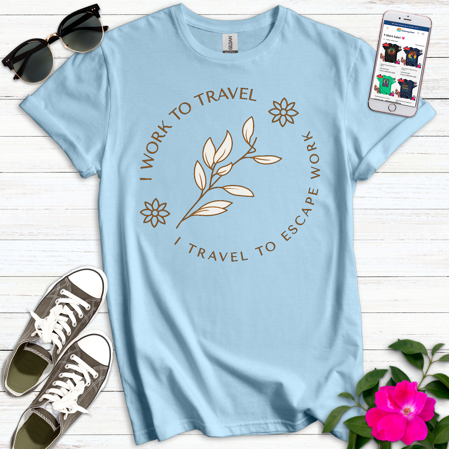 Minimalist Floral Work Travel T-Shirt