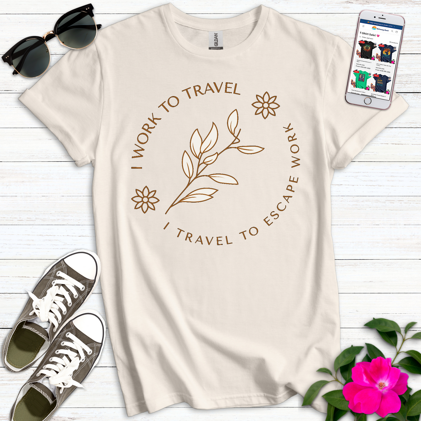 Minimalist Floral Work Travel T-Shirt