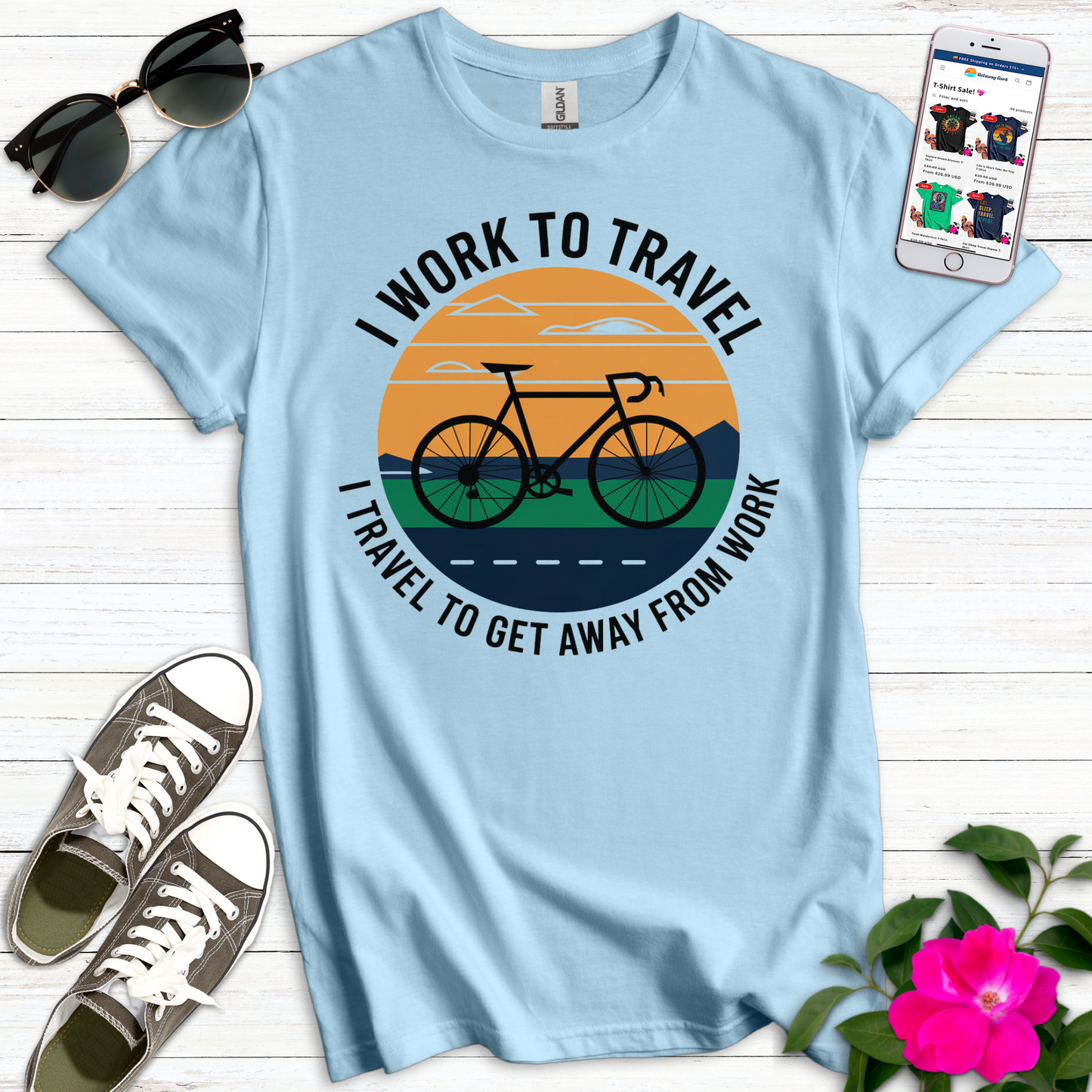 Work Travel Work Bike T-Shirt