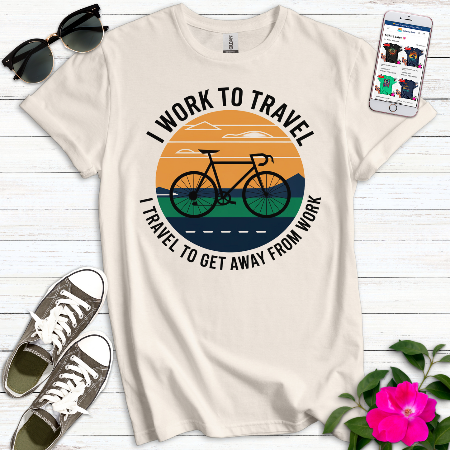 Work Travel Work Bike T-Shirt