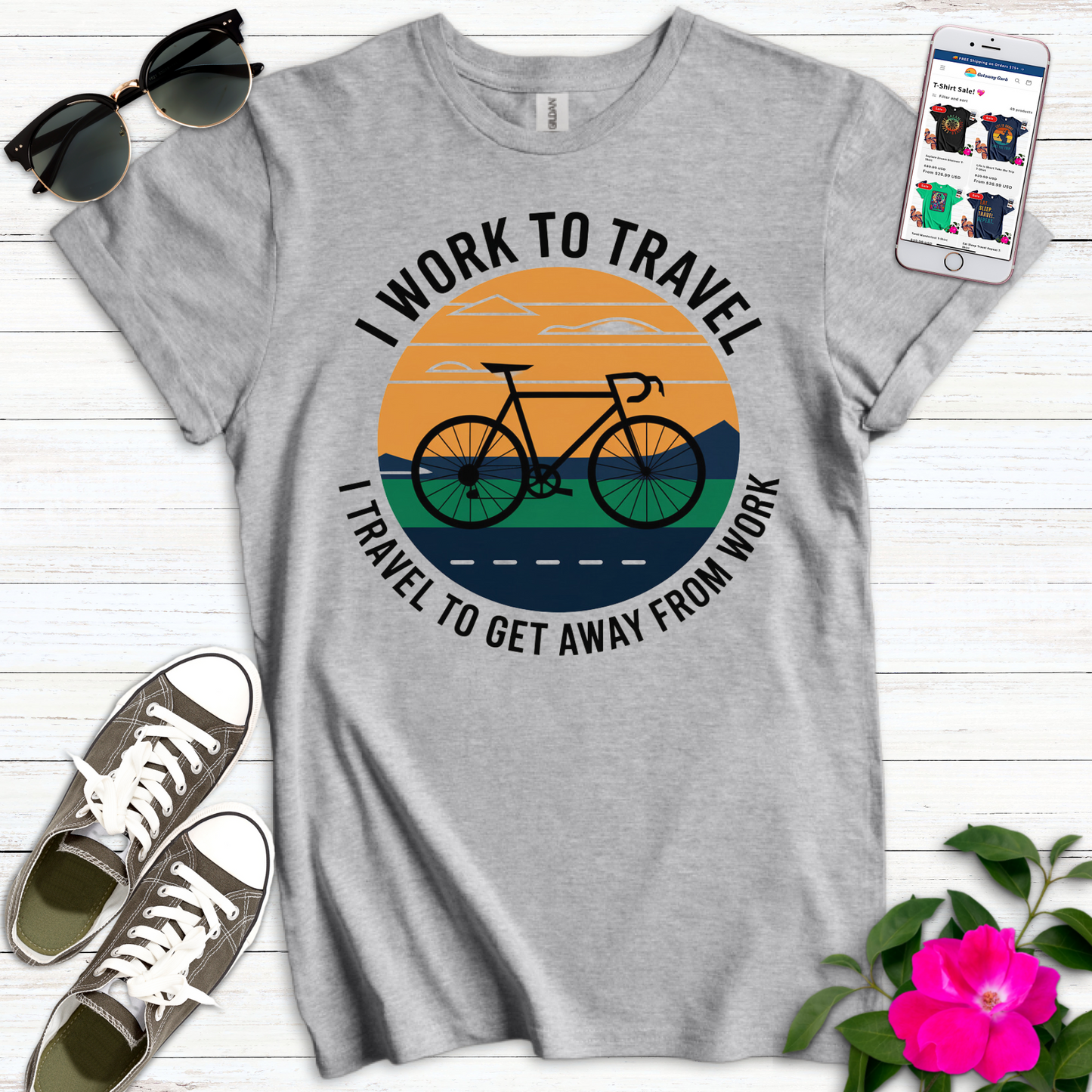 Work Travel Work Bike T-Shirt