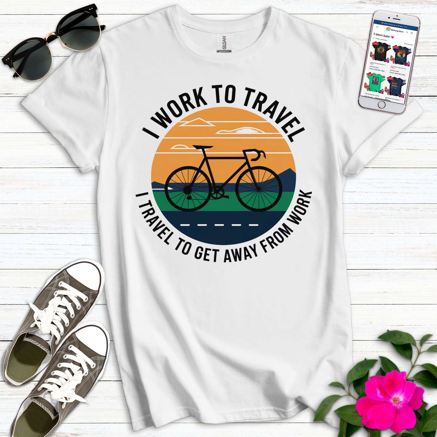 Work Travel Work Bike T-Shirt