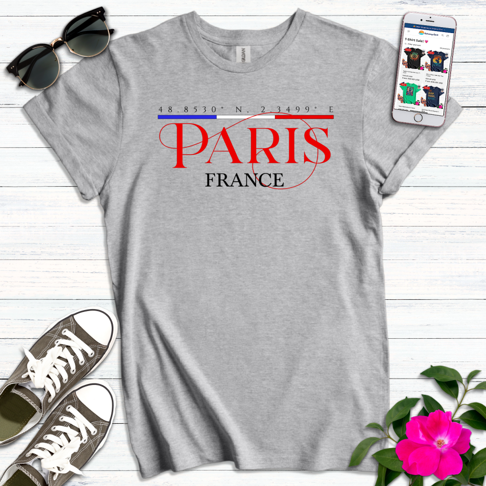 Paris Coordinates Typography T-Shirt