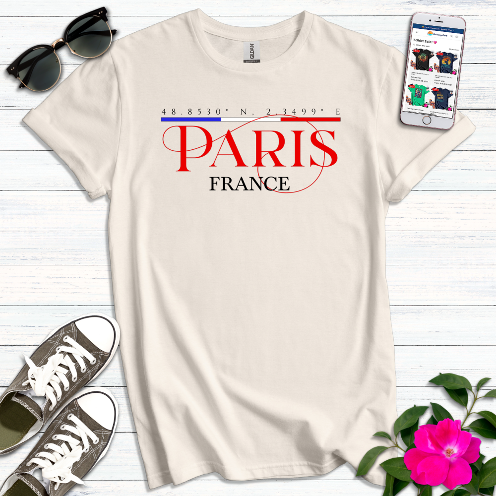 Paris Coordinates Typography T-Shirt