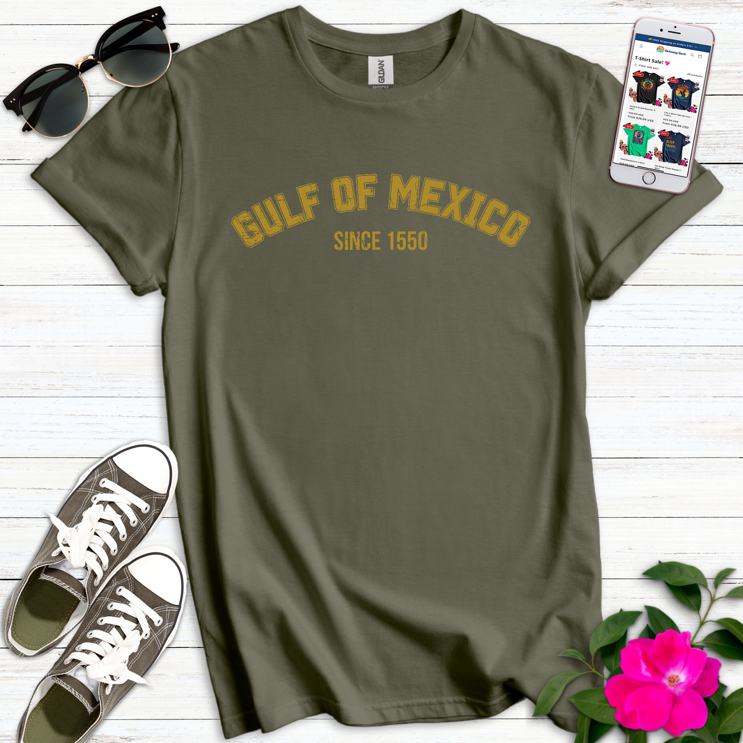 Gulf Mexico Varsity Gold T-Shirt
