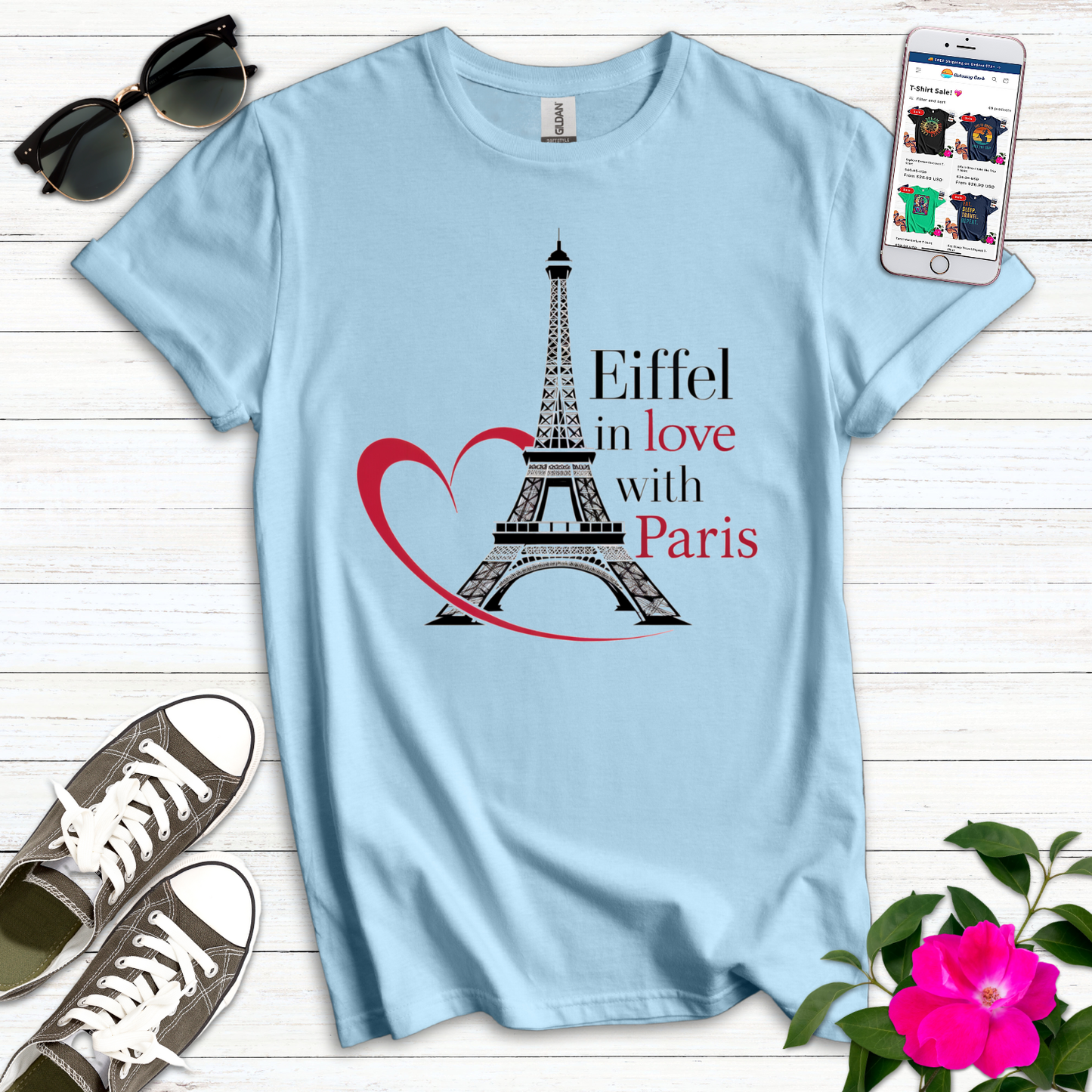 Eiffel in Love With Paris Heart T-Shirt