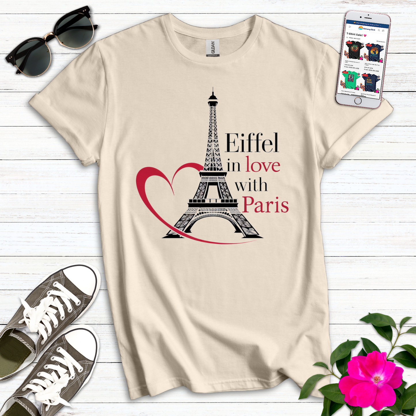 Eiffel in Love With Paris Heart T-Shirt