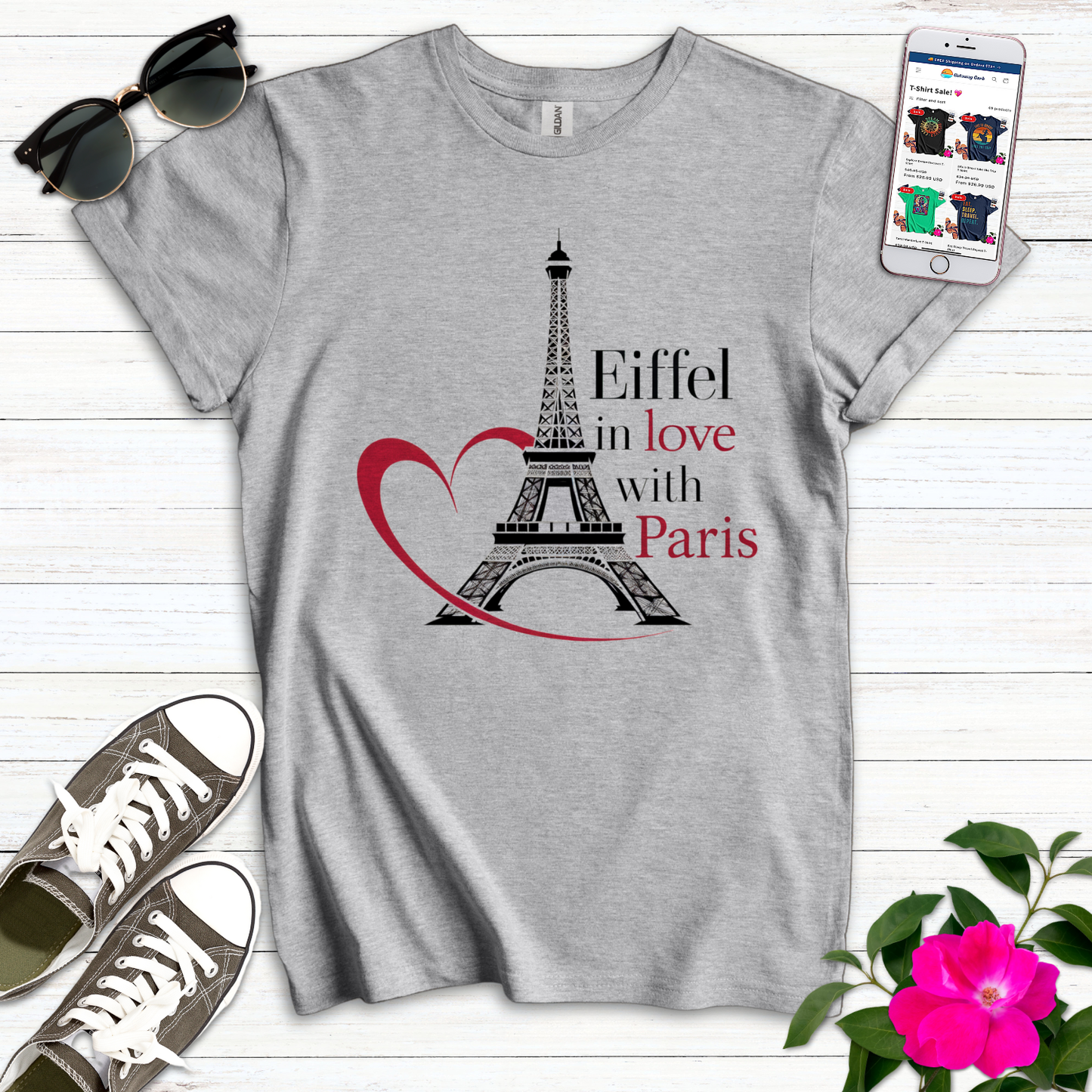 Eiffel in Love With Paris Heart T-Shirt