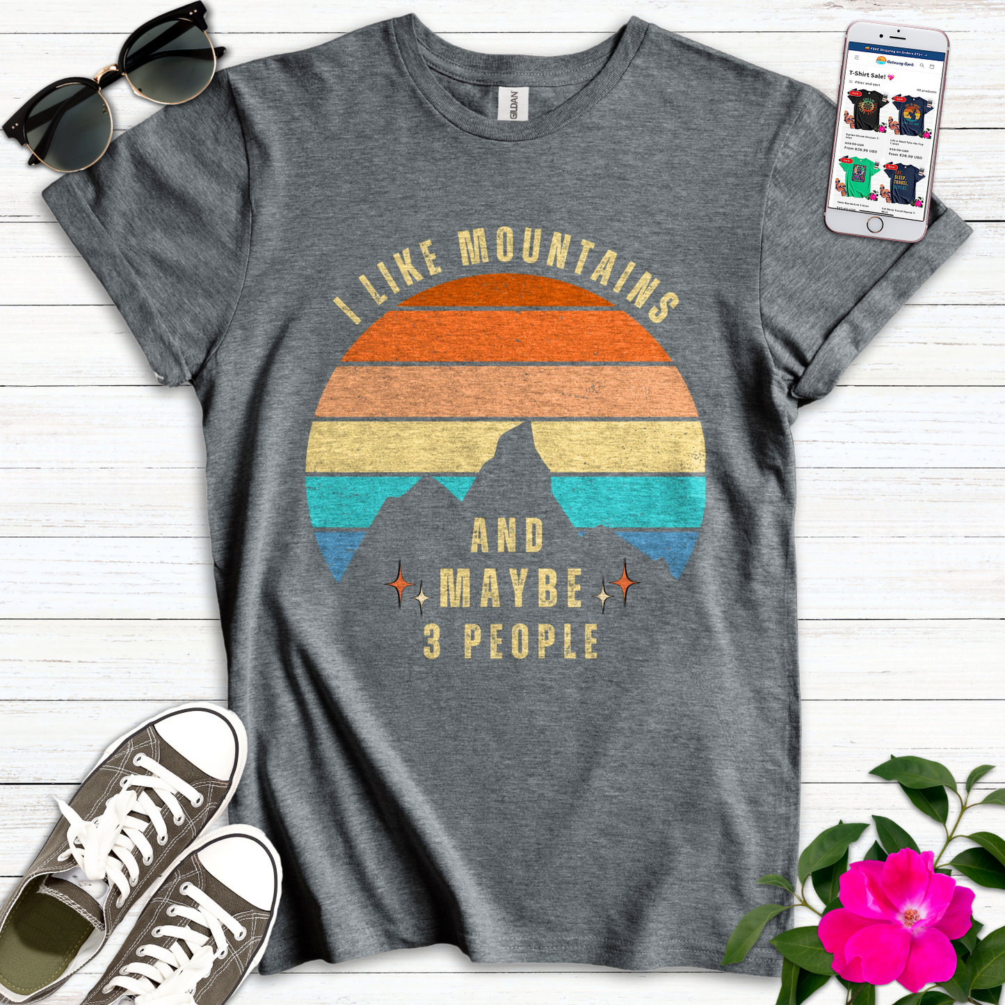 I Like Mountains & Maybe 3 People T-Shirt