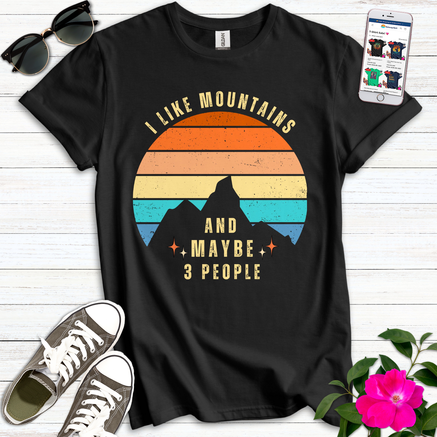 I Like Mountains & Maybe 3 People T-Shirt