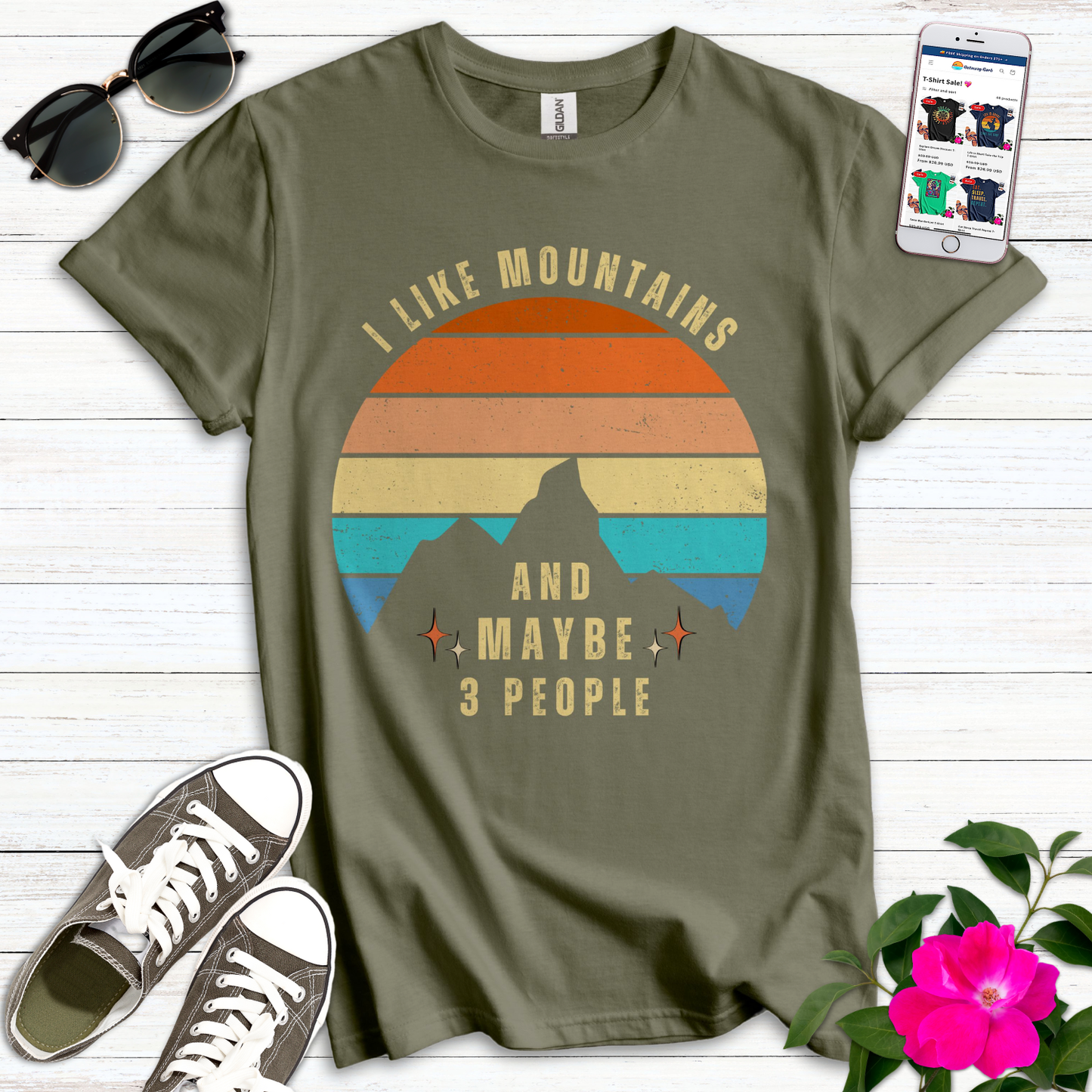 I Like Mountains & Maybe 3 People T-Shirt