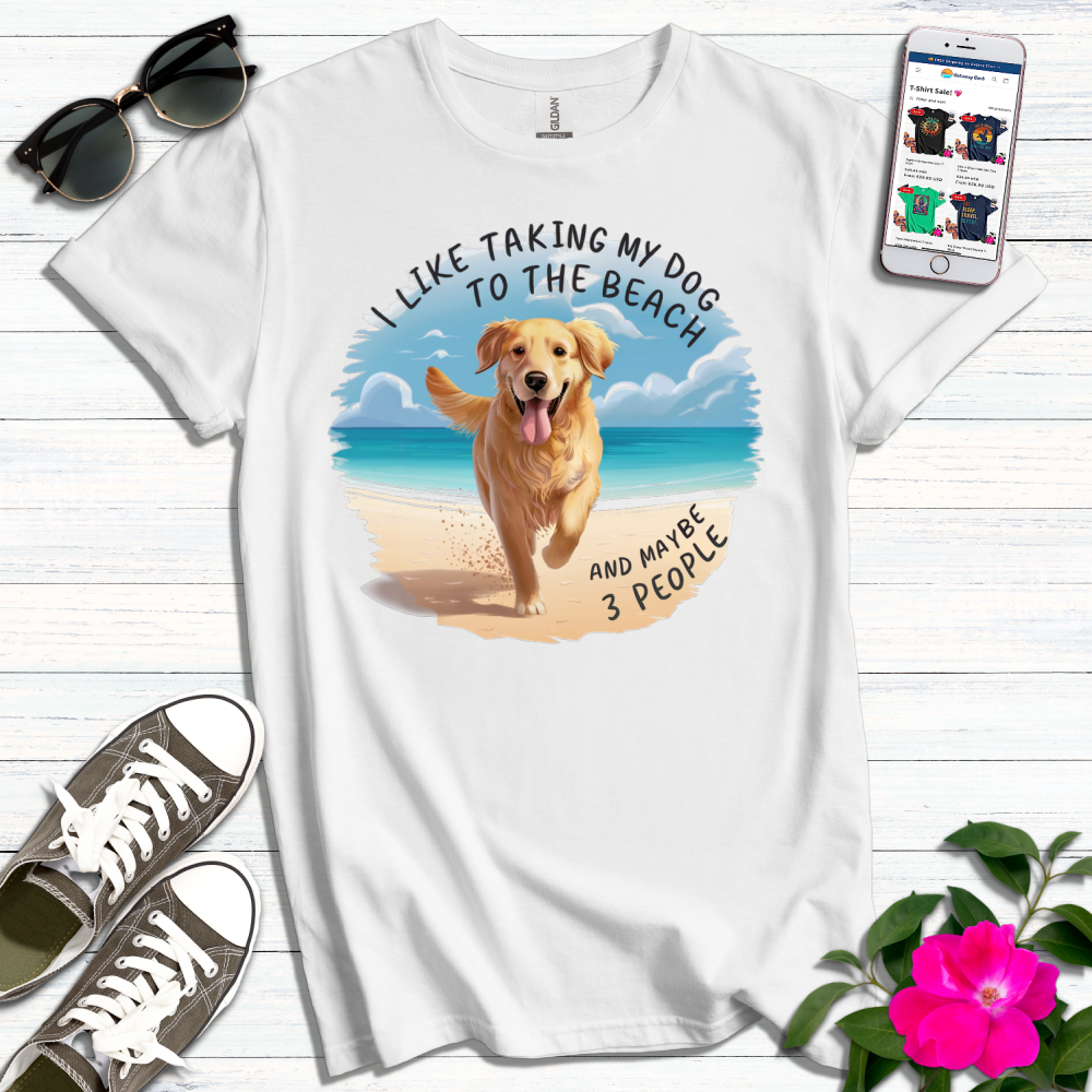 Taking Dog to Beach Golden T-Shirt