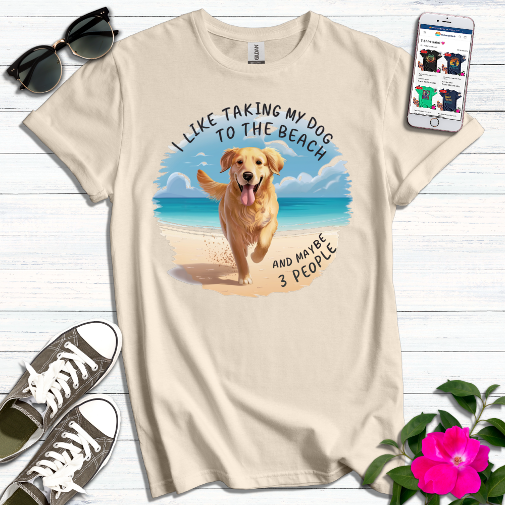 Taking Dog to Beach Golden T-Shirt