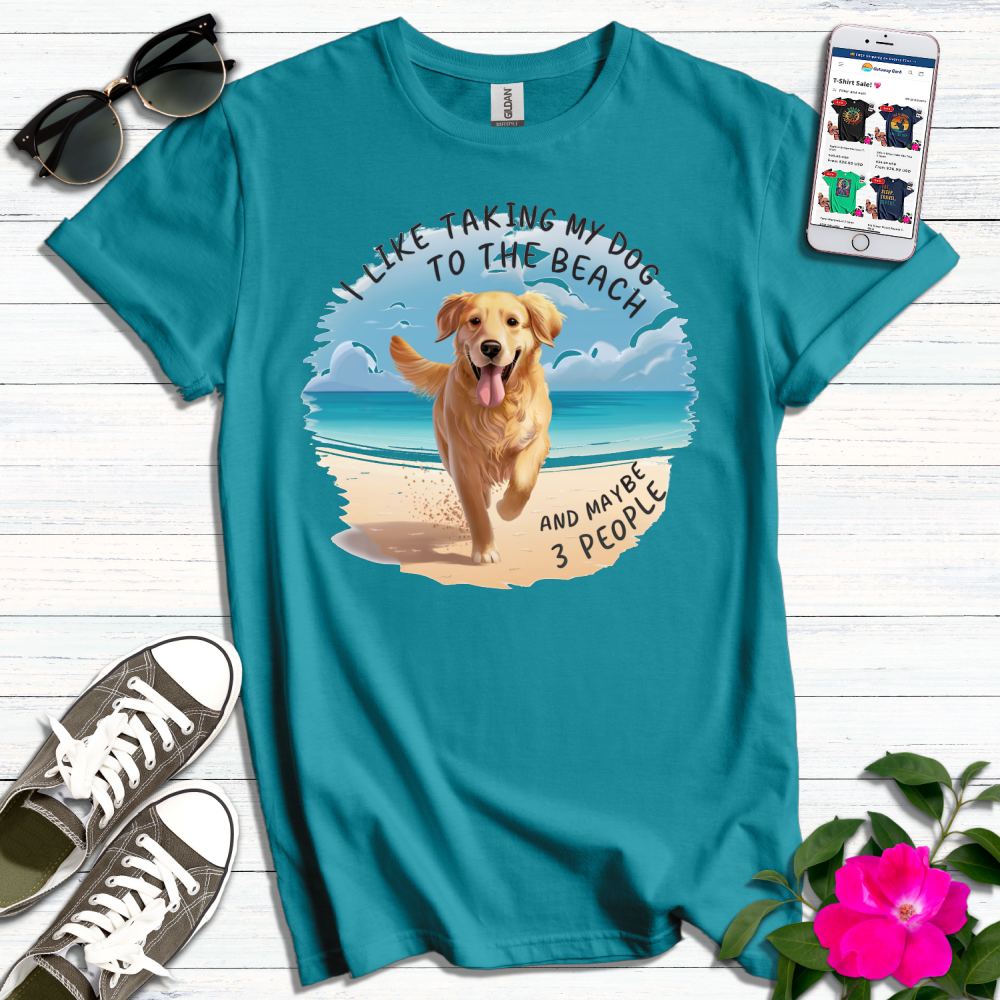 Taking Dog to Beach Golden T-Shirt