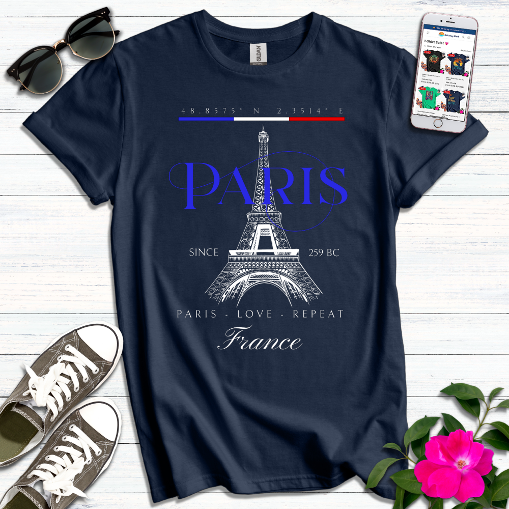 Paris Love Repeat Blue T-Shirt