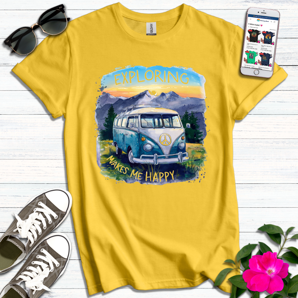 Exploring Makes Me Happy VW Bus T-Shirt