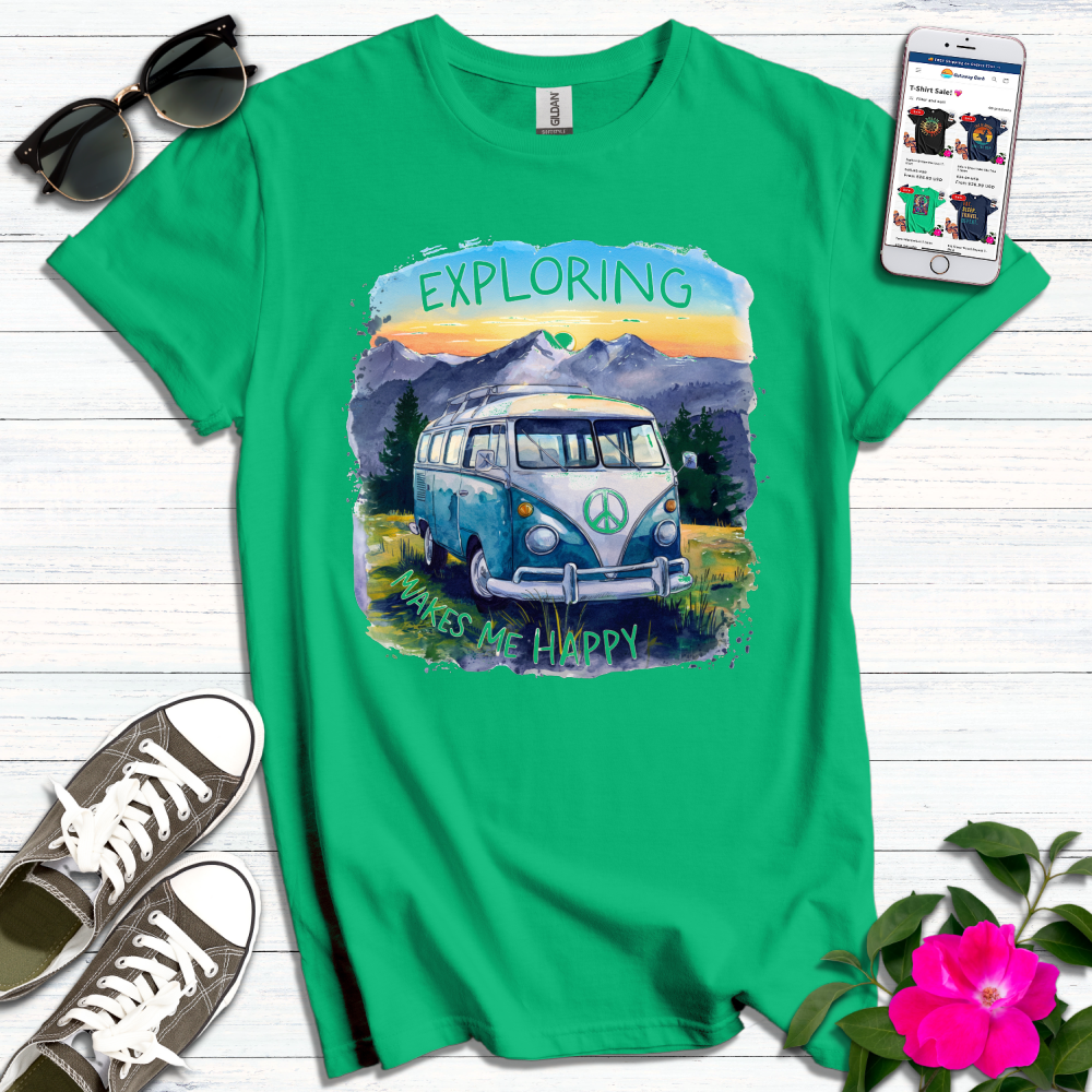 Exploring Makes Me Happy VW Bus T-Shirt