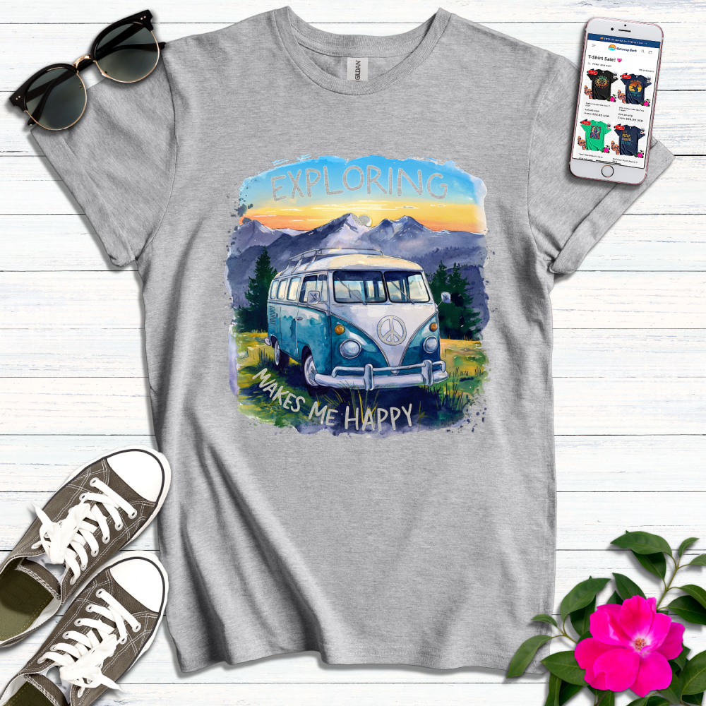 Exploring Makes Me Happy VW Bus T-Shirt