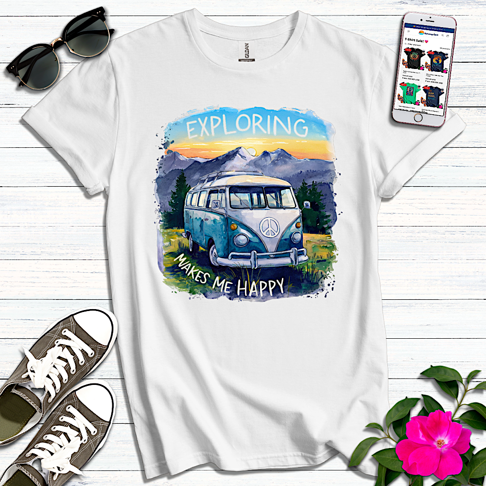 Exploring Makes Me Happy VW Bus T-Shirt