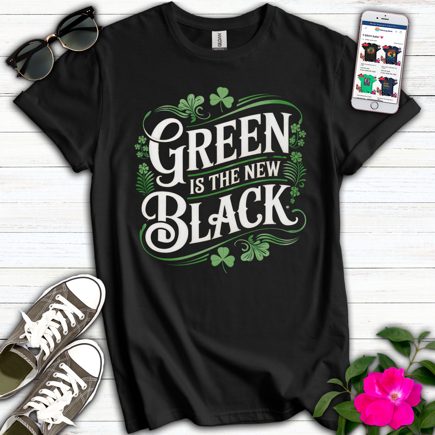 Cute Green New Black T-Shirt