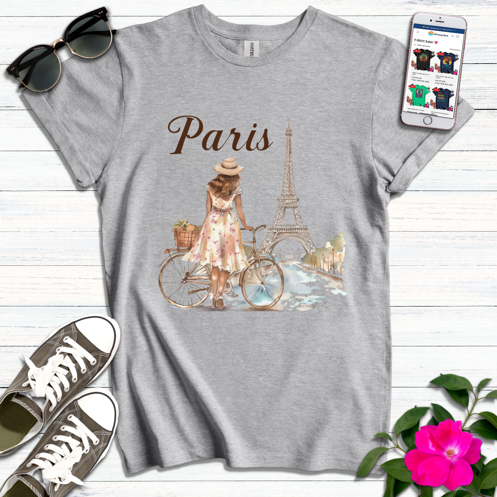 Boho Girl Admiring Eiffel Tower T-Shirt