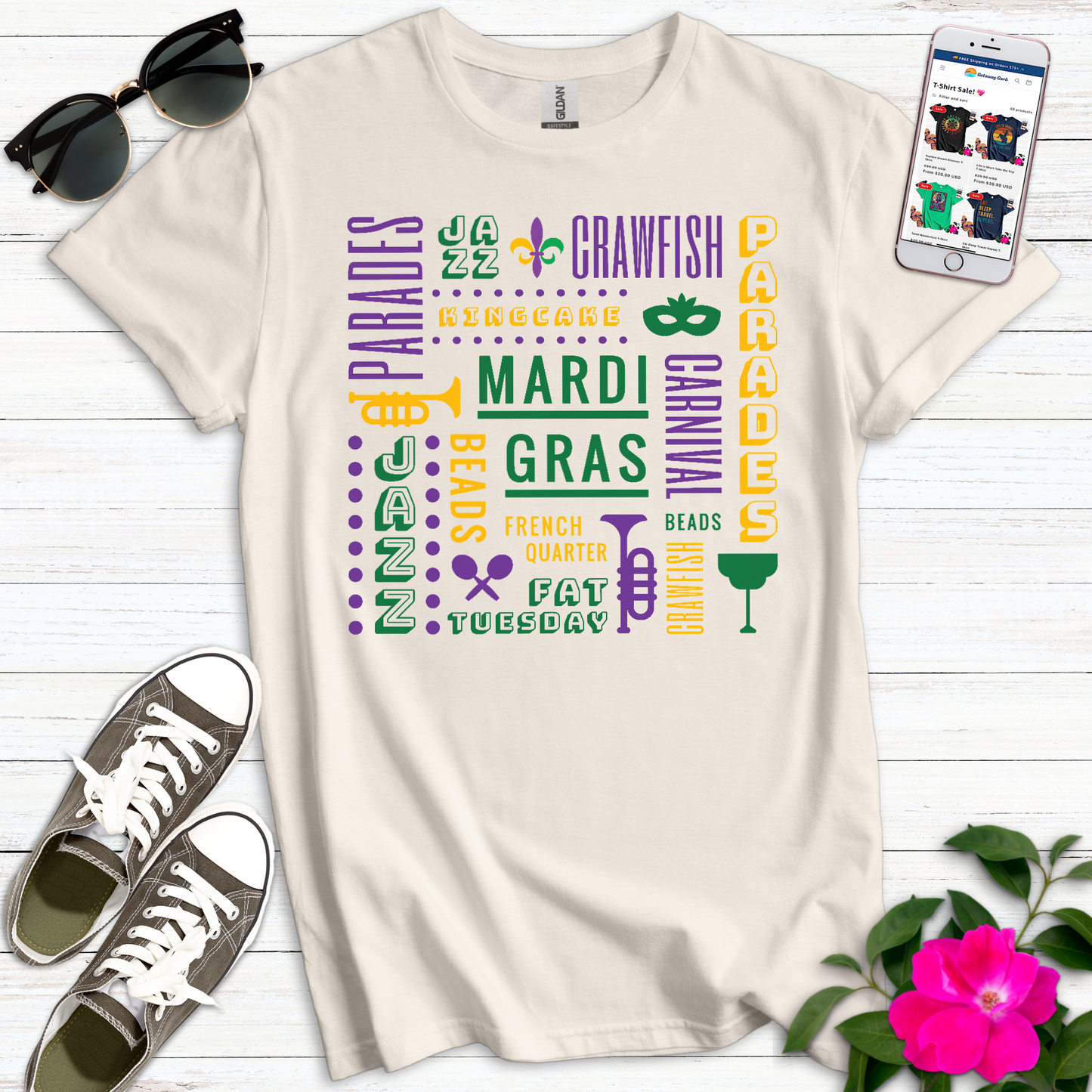 Mardi Gras Text Collage T-Shirt