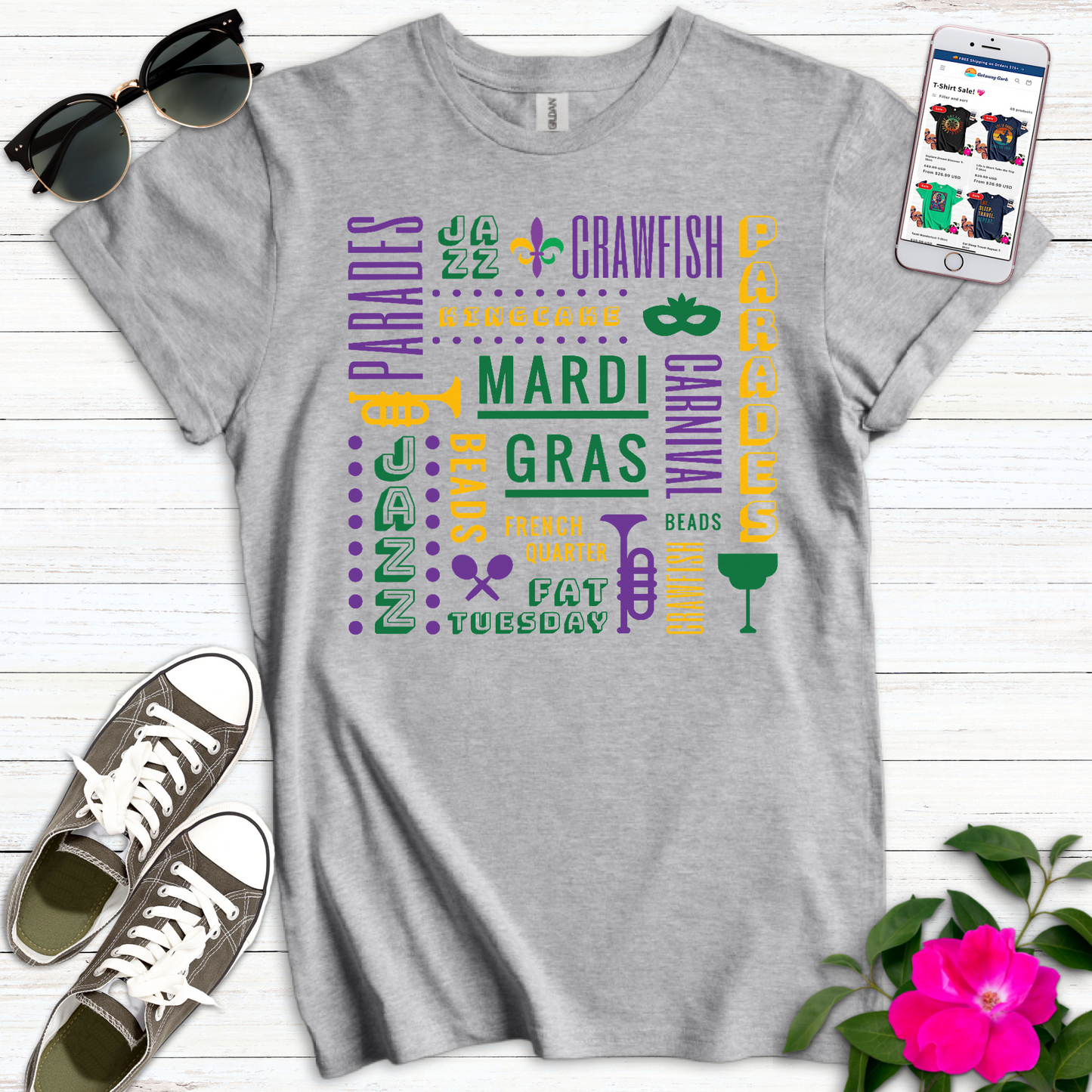 Mardi Gras Text Collage T-Shirt