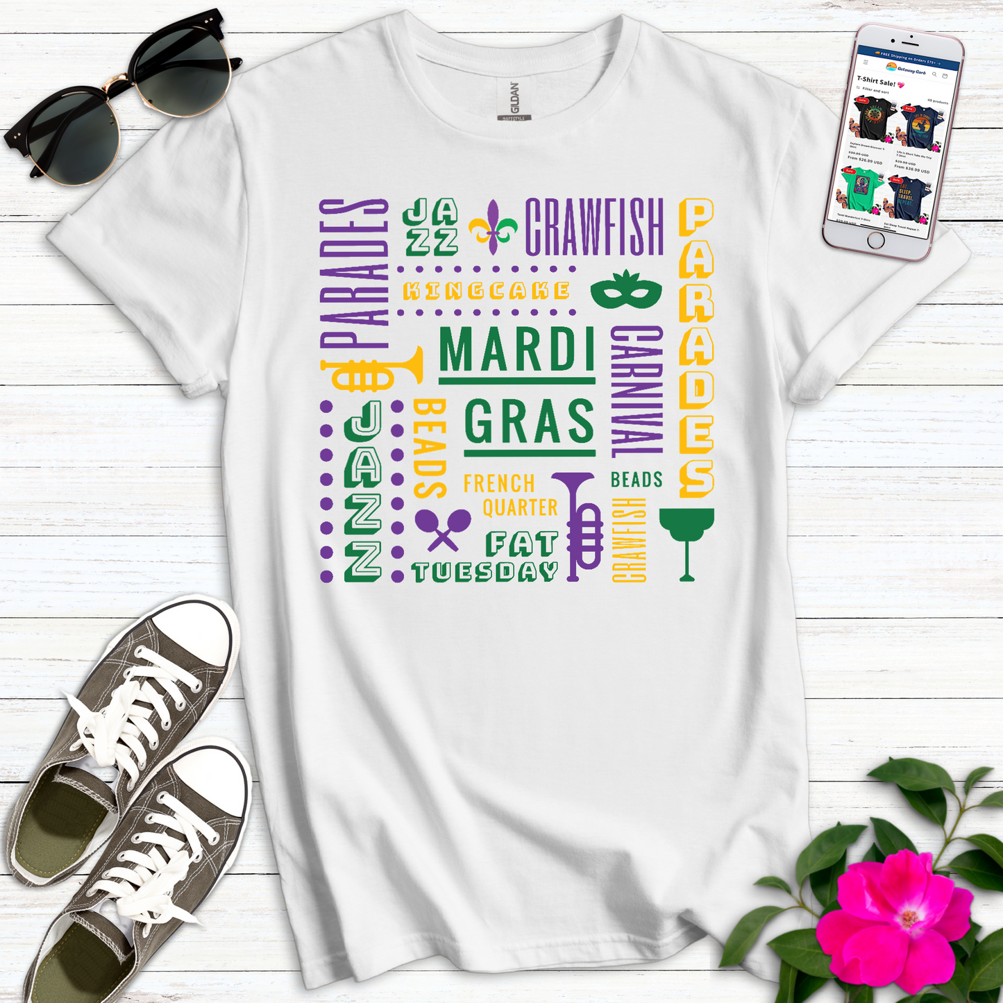 Mardi Gras Text Collage T-Shirt