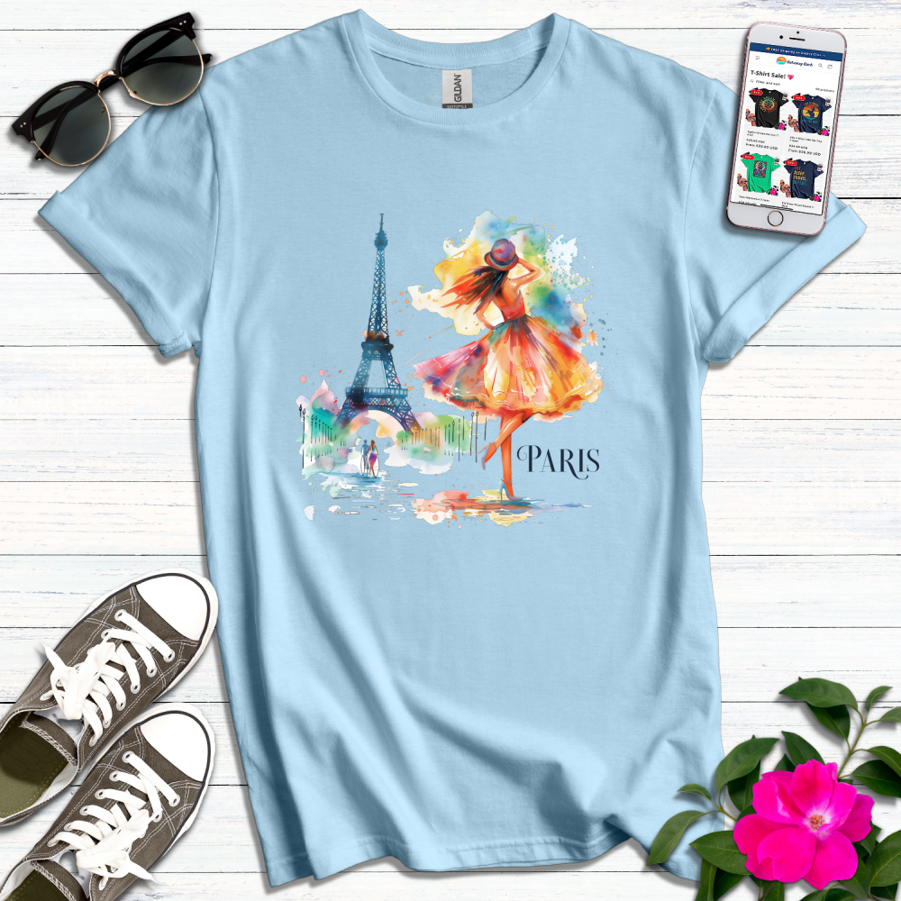 Colorful Girl Admiring Eiffel Tower T-Shirt