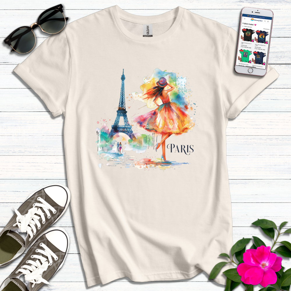 Colorful Girl Admiring Eiffel Tower T-Shirt