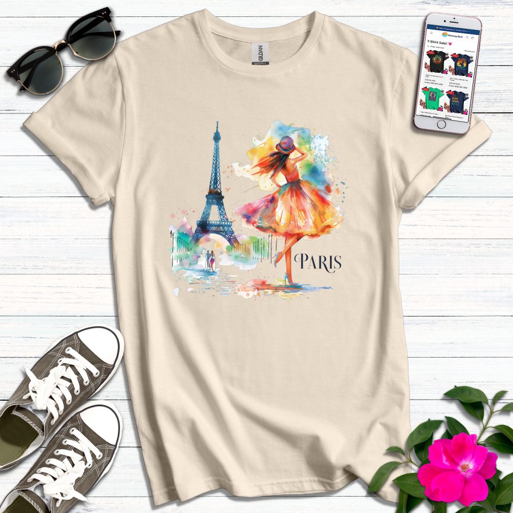 Colorful Girl Admiring Eiffel Tower T-Shirt