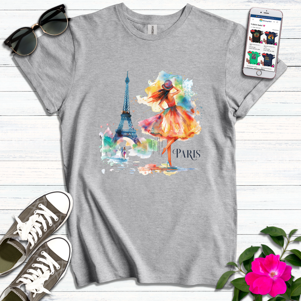 Colorful Girl Admiring Eiffel Tower T-Shirt