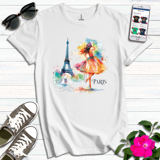 Colorful Girl Admiring Eiffel Tower T-Shirt