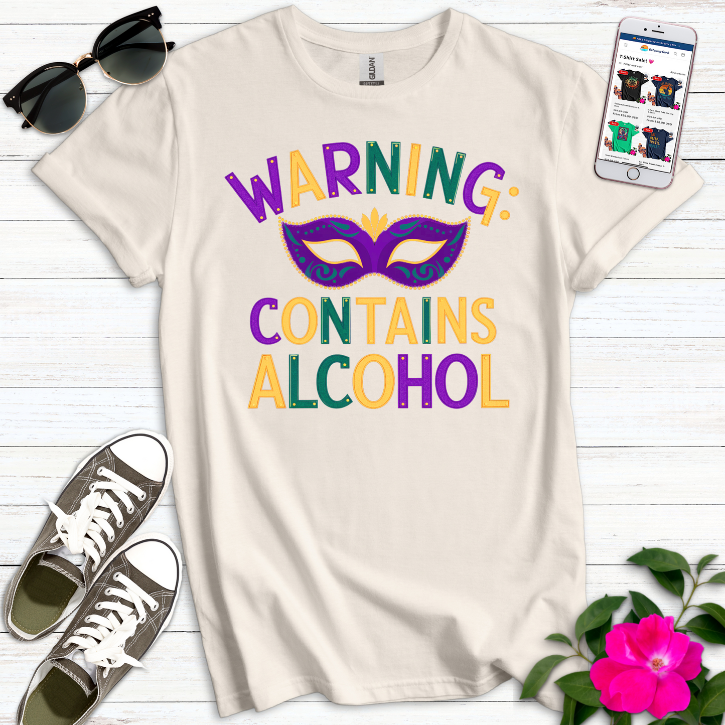 Warning Contains Alcohol Mask T-Shirt