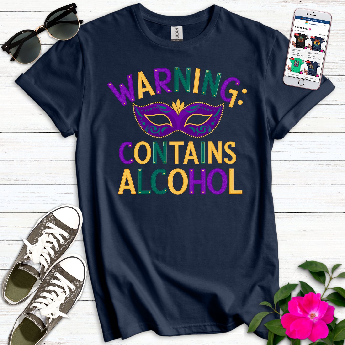 Warning Contains Alcohol Mask T-Shirt