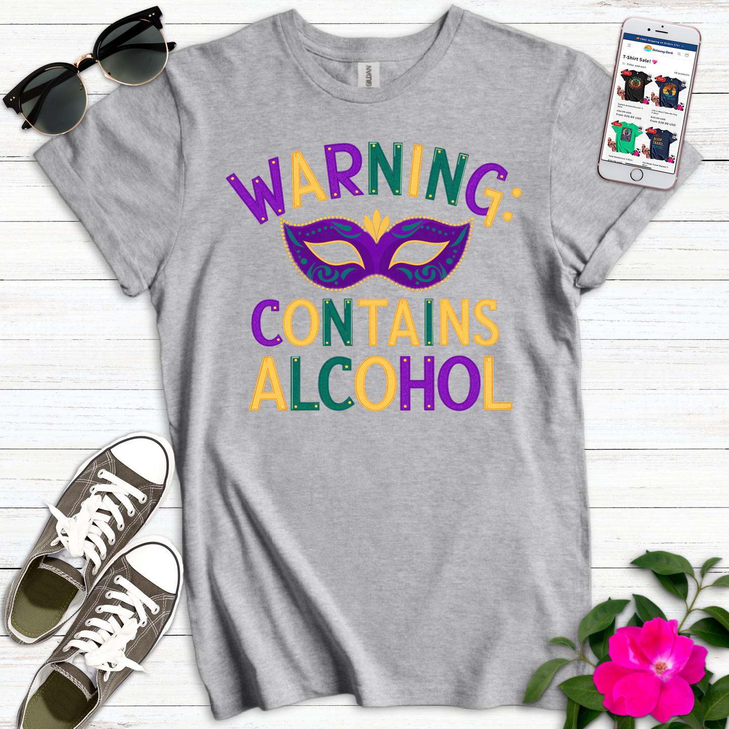 Warning Contains Alcohol Mask T-Shirt