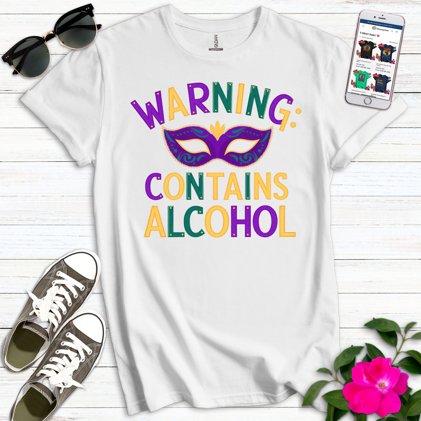 Warning Contains Alcohol Mask T-Shirt