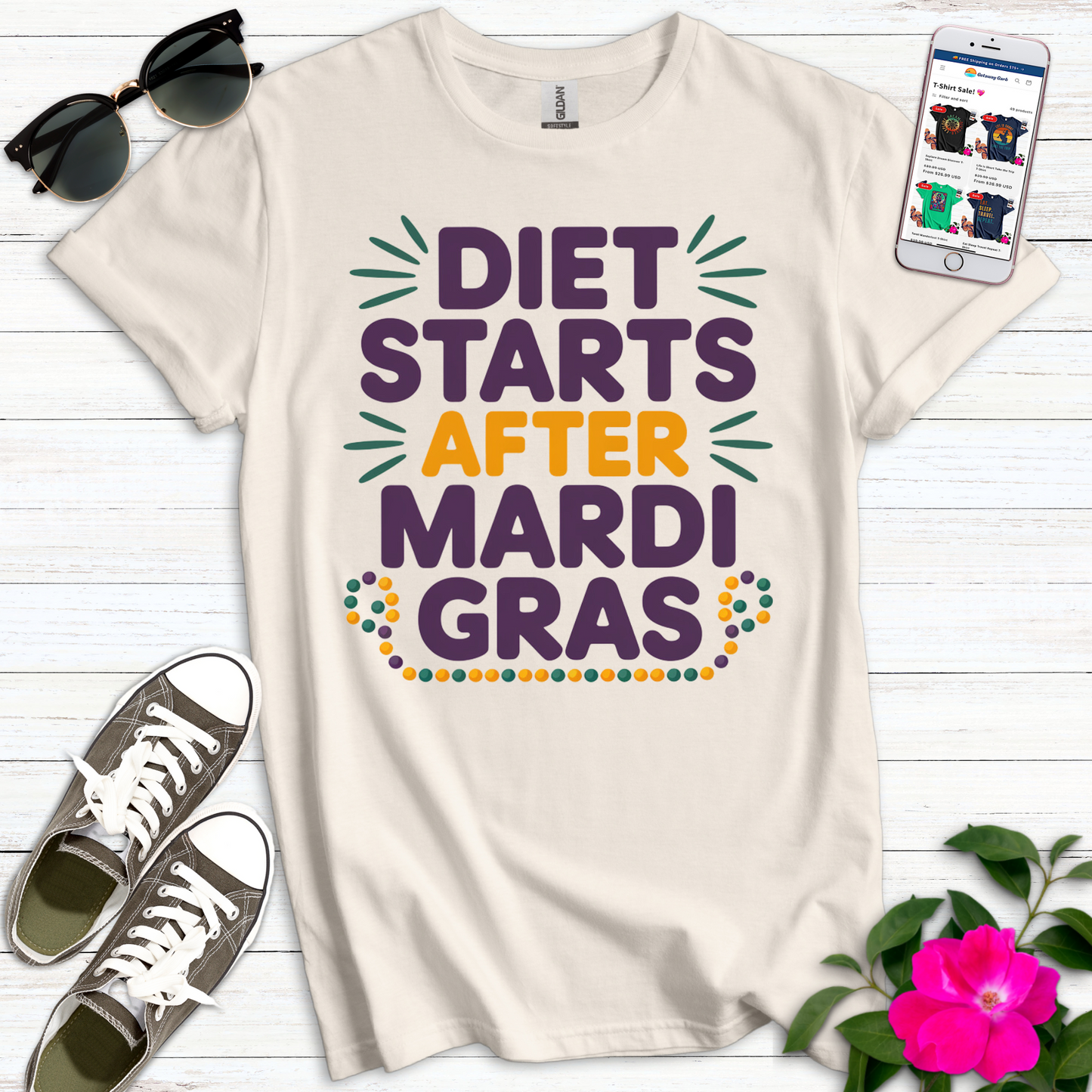 Diet Starts Mardi Gras T-Shirt