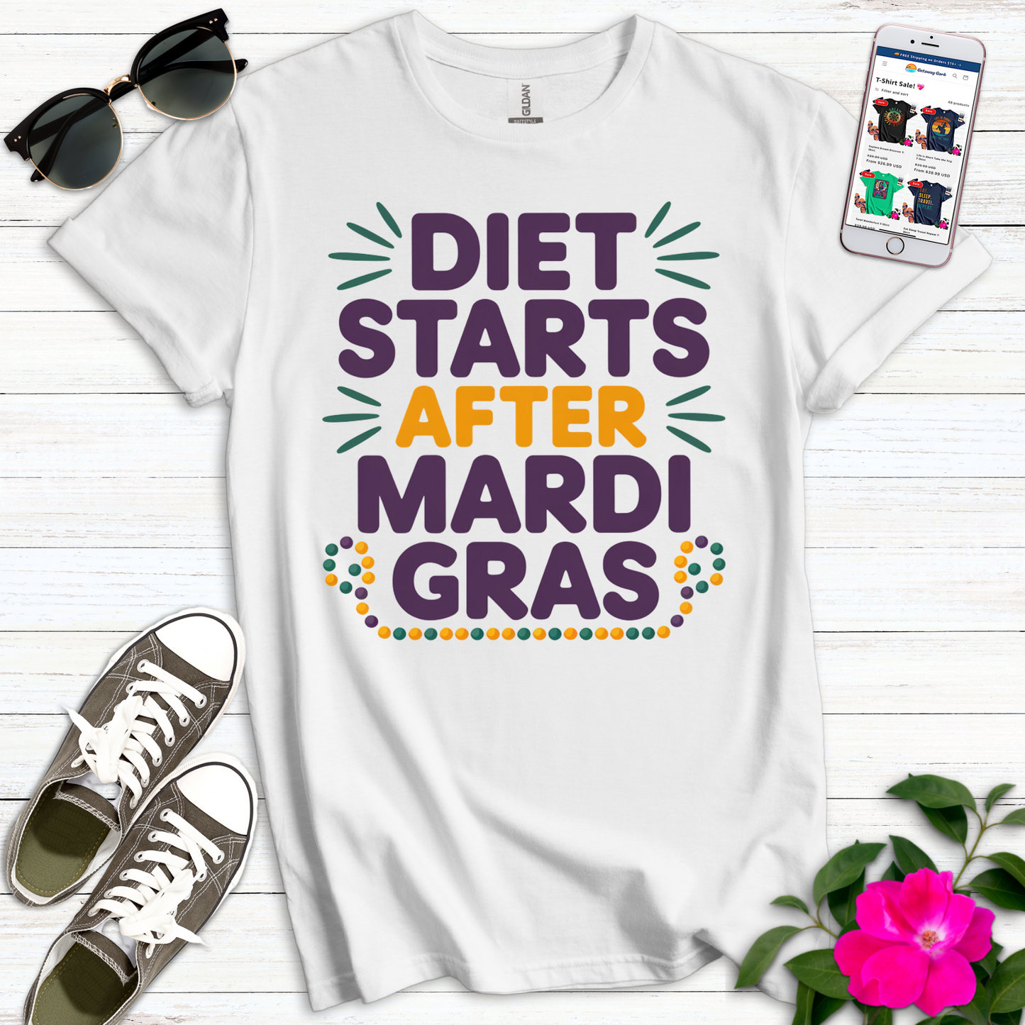 Diet Starts Mardi Gras T-Shirt