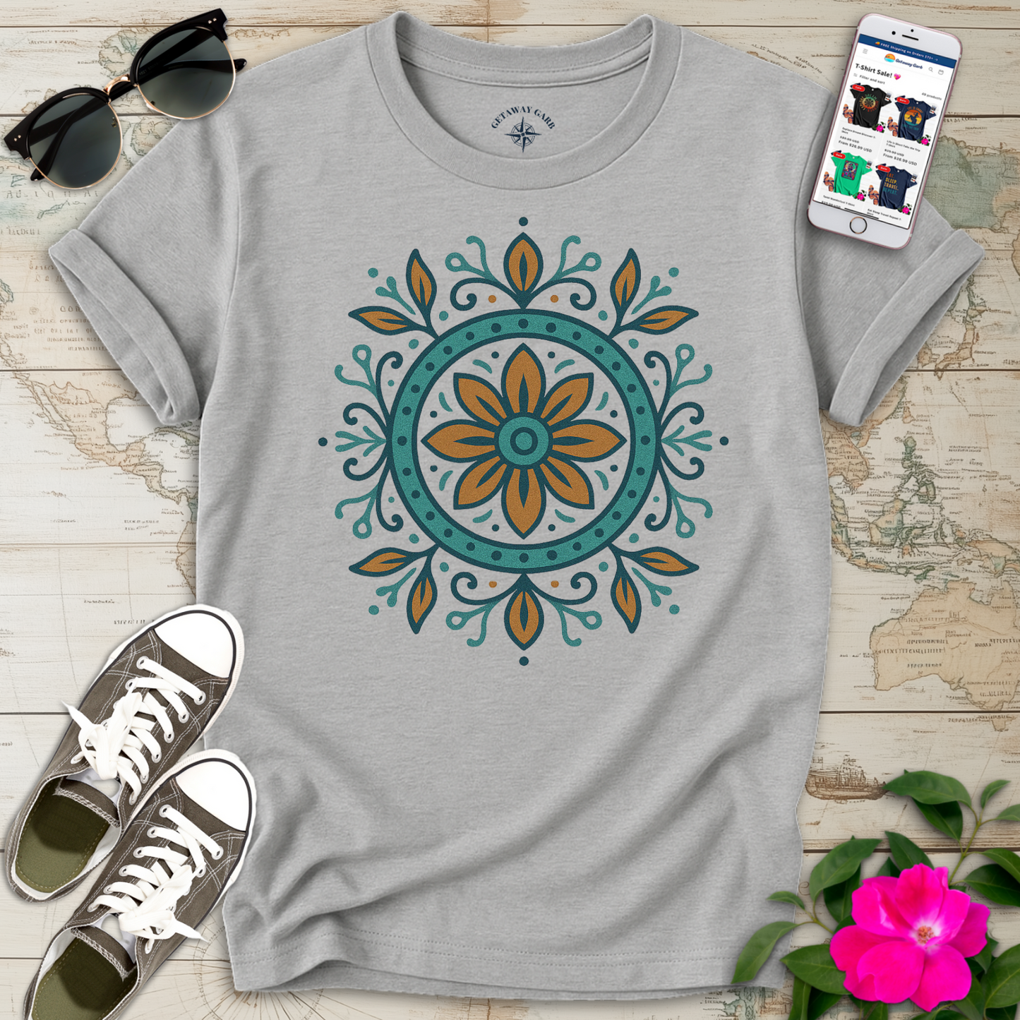 Boho Floral Compass T-Shirt