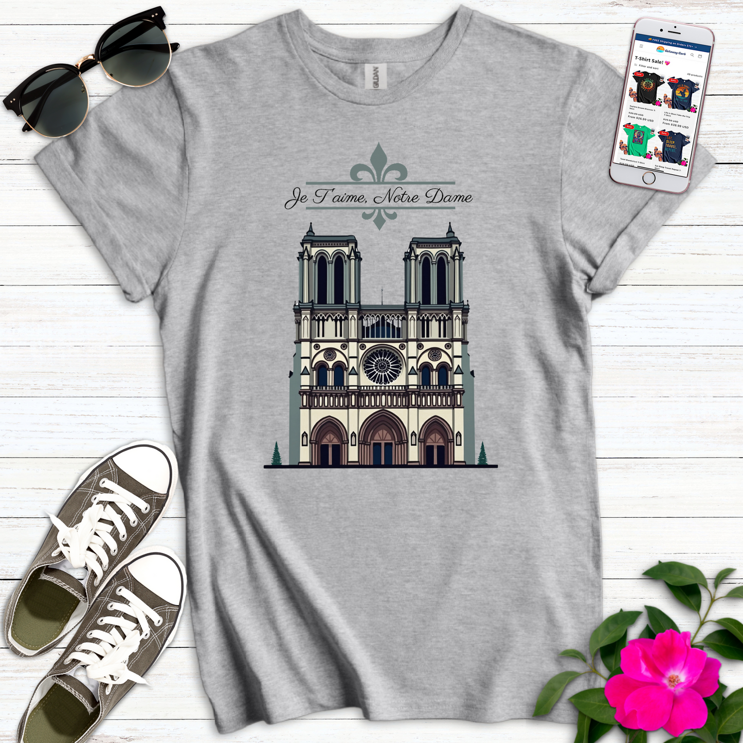 Je T'aime Notre Dame T-Shirt
