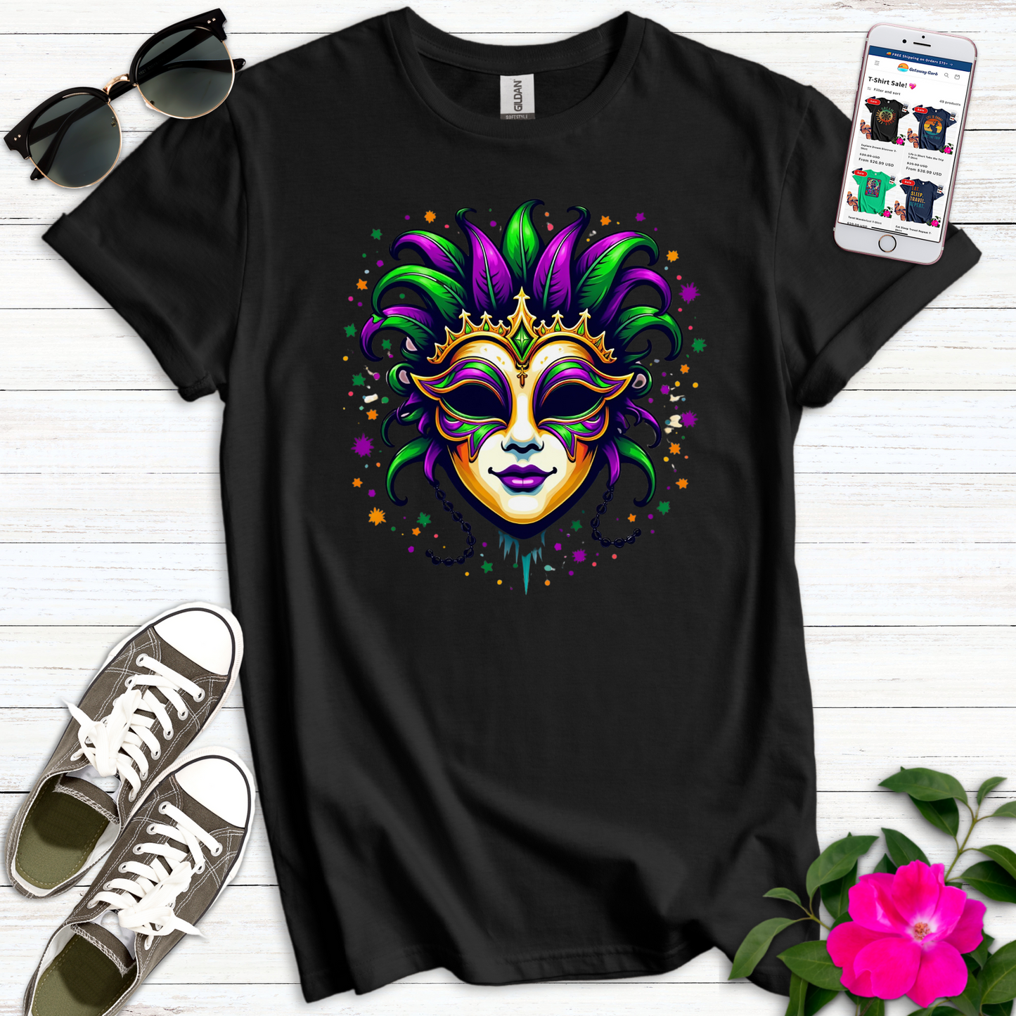 Mardi Gras Vibrant Mask T-Shirt